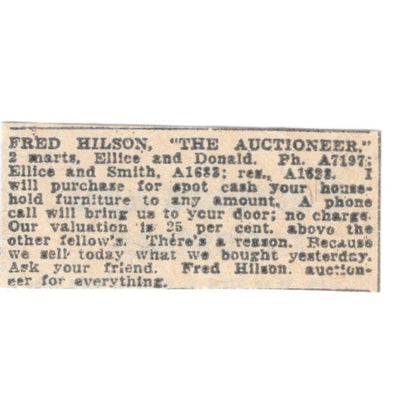 Fred Hilson Auctioneer Winnipeg 1920 Ad AG2-S4
