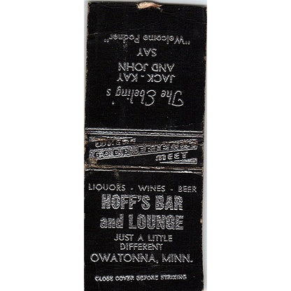 Hoff's Bar and Lounge Owatonna MN Jack Ebeling Vintage Matchbook Cover SC7-Y4