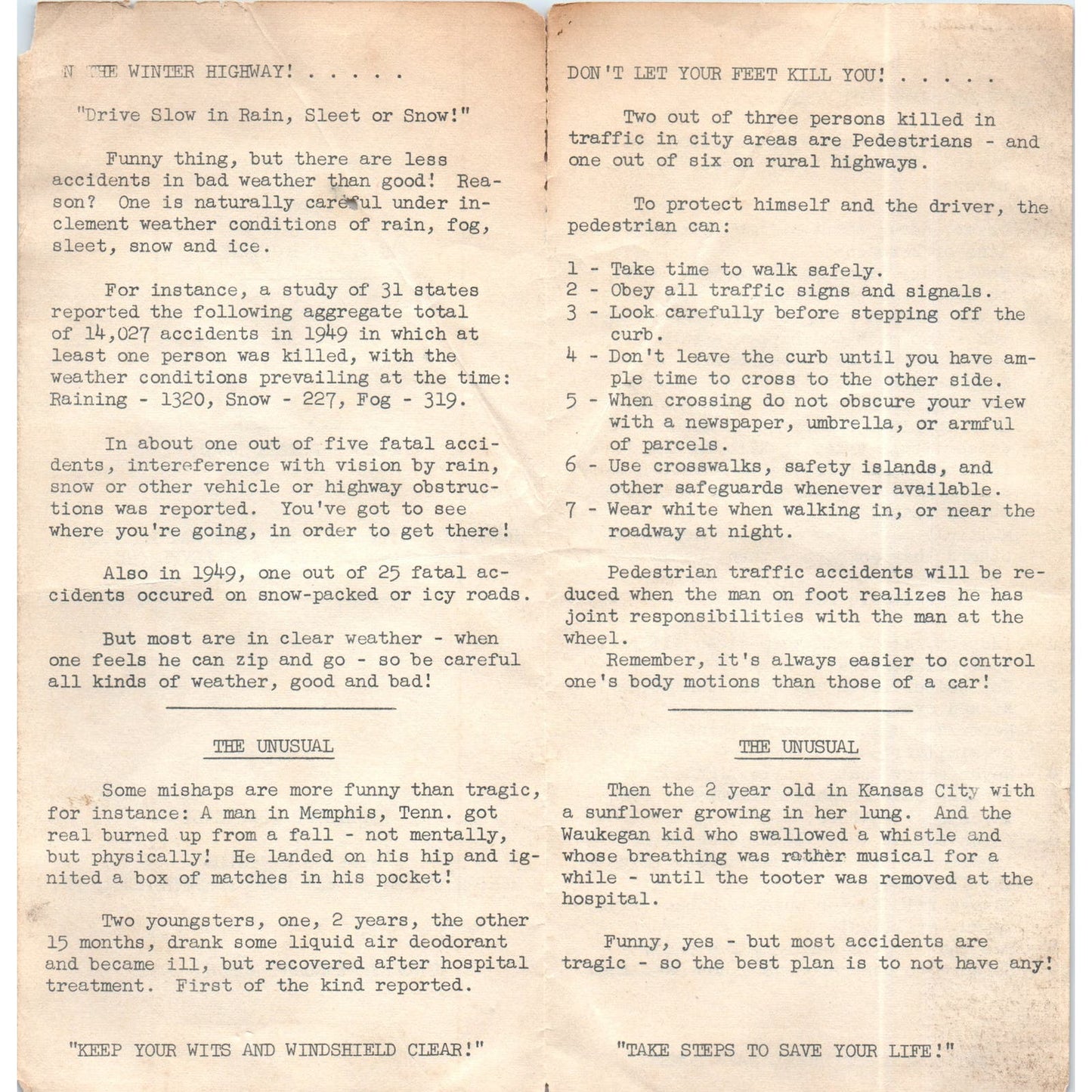 1951 Lehigh Valley Women's Safety Council Bethlehem PA Safety Leaflet AE5