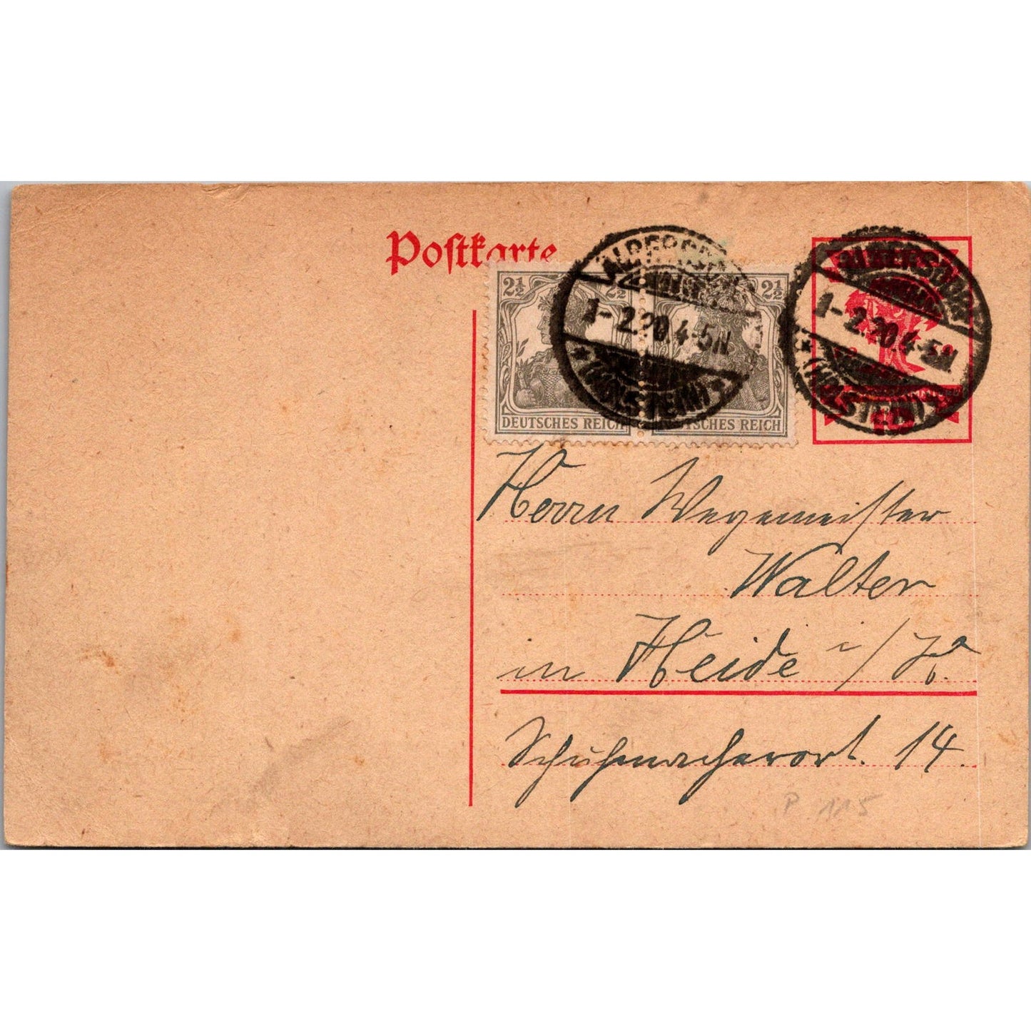 Walter Heide Holstein Albersdorf 1920 German Reich Postcard TE2-GRQ
