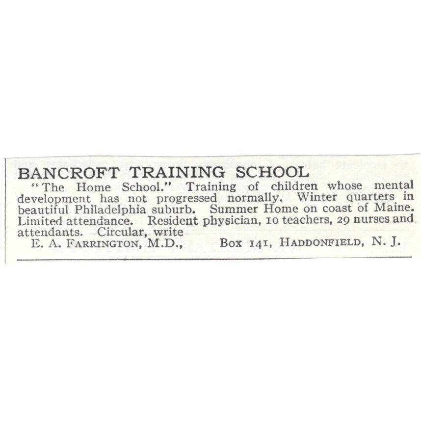 Bancroft Training School E.A. Farrington Haddonfield c1918 Advertisement AE5-SA8