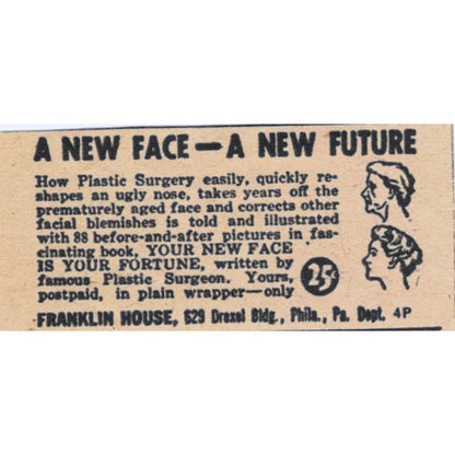 A New Face - A New Future Plastic Surgery Book 1943 Magazine Ad AB9-NPG