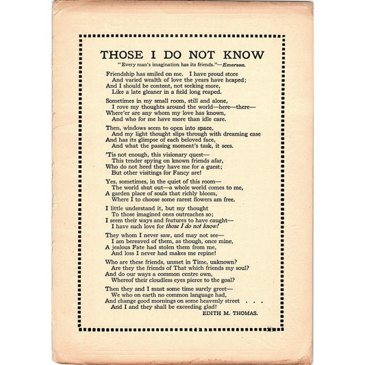 Those I Do Not Know - Edith M Thomas Original Poem Mentor Magazine 7x10 V4