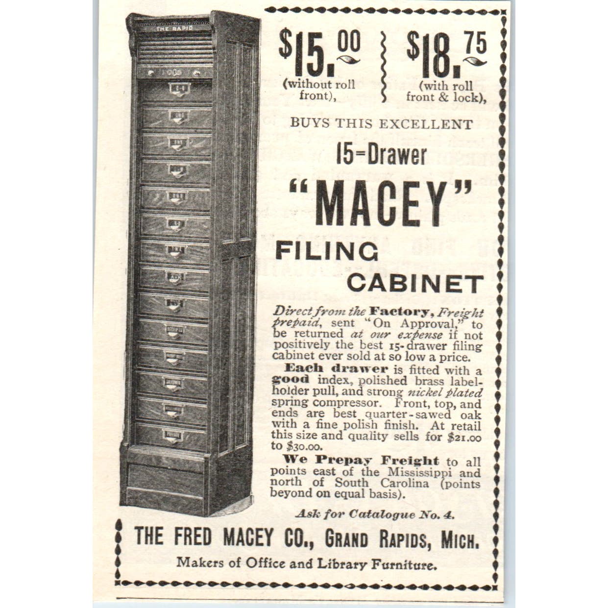 The Fred Macey Co Filing Cabinet Grand Rapids MI c1905 Advertisement AE7-A1