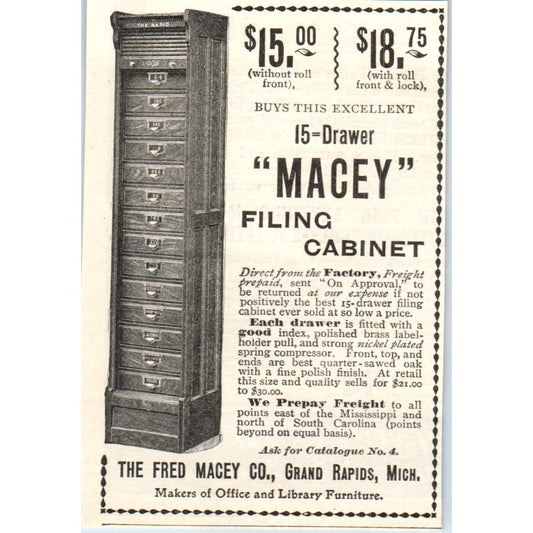 The Fred Macey Co Filing Cabinet Grand Rapids MI c1905 Advertisement AE7-A1