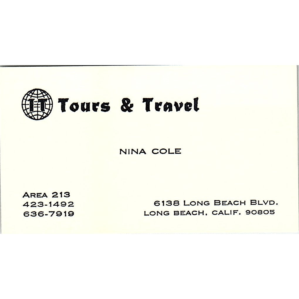 IT Tours & Travel Nina Cole Long Beach CA Vintage Business Card SB4-B6