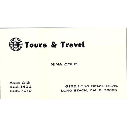 IT Tours & Travel Nina Cole Long Beach CA Vintage Business Card SB4-B6