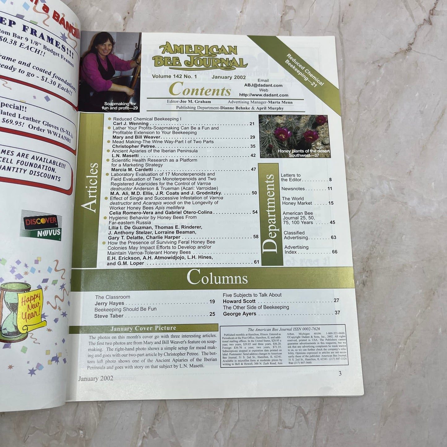 2002 Jan American Bee Journal Magazine Bees Beekeeping Honey M7