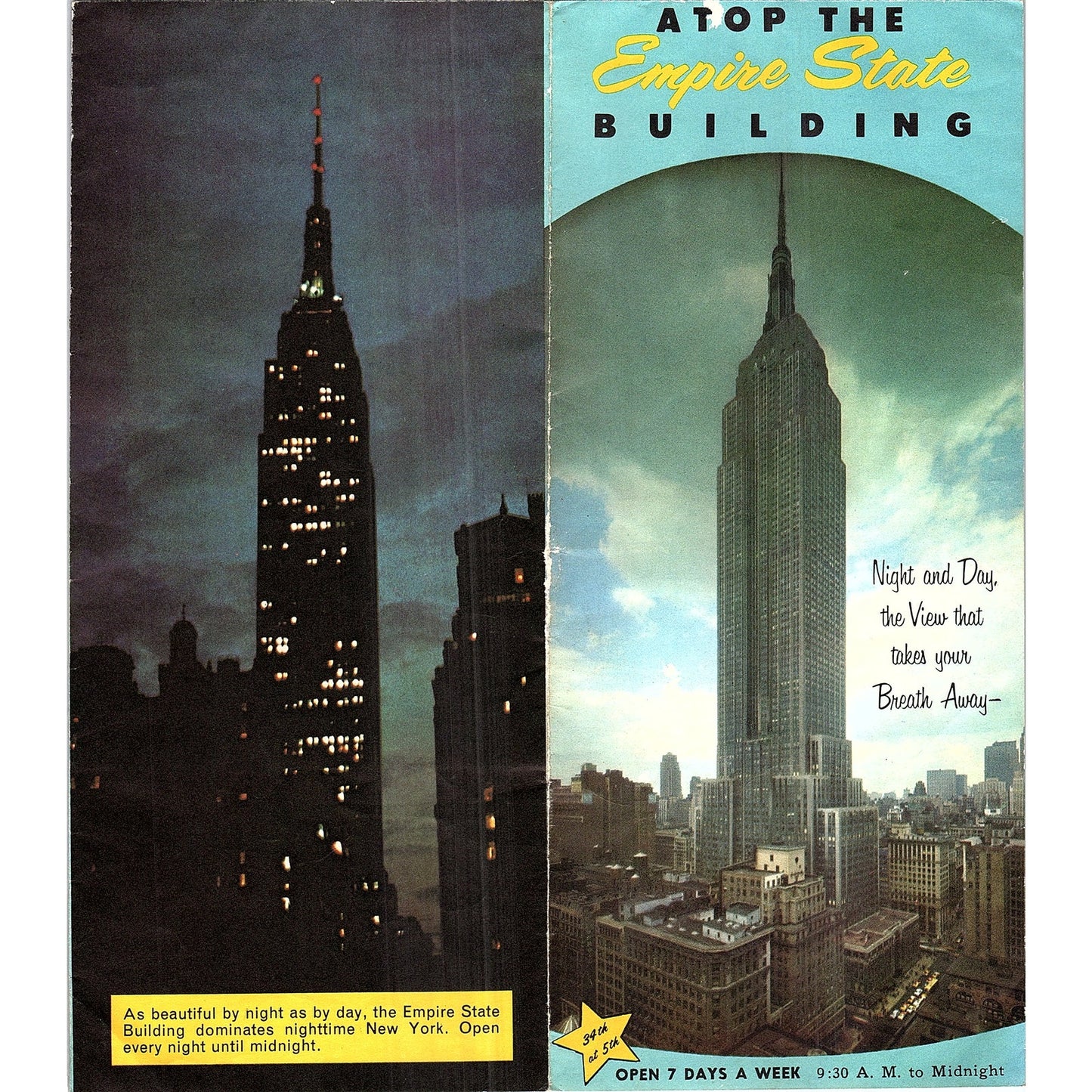 Atop the Empire State Building New York Vintage Travel Brochure TH2-TB5