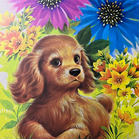 1970s Puppy Dog - K Chin Retro Kitsch Lithograph Art Print 9x12 V8