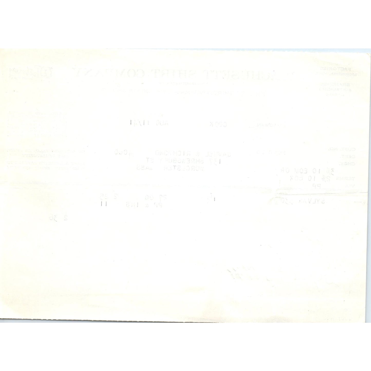 Wachusett Shirt Co Clothes 1941 Original Billhead Letterhead Receipt D8-LL