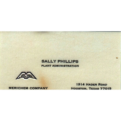 Sally Phillips Merichem Company Houston TX Vintage Business Card SE3-B9