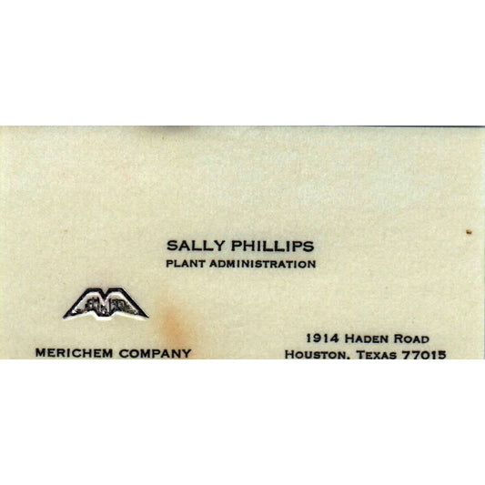 Sally Phillips Merichem Company Houston TX Vintage Business Card SE3-B9