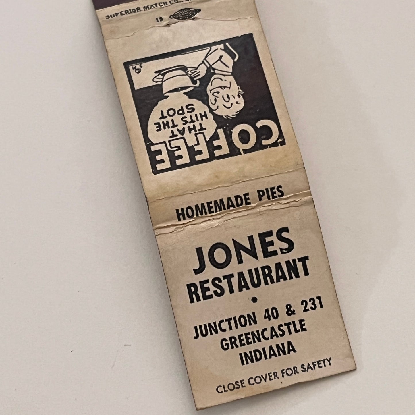 Jones Restaurant Greencastle IN Vintage Matchbook Cover TB6-MB2-2