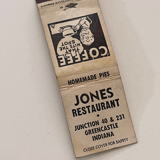 Jones Restaurant Greencastle IN Vintage Matchbook Cover MB59-3