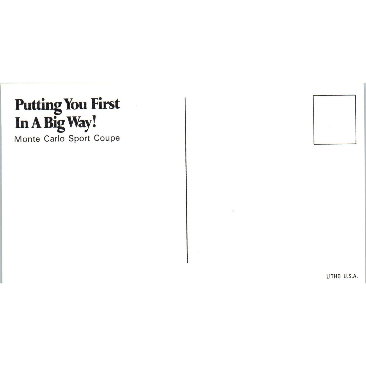 Monte Carlo Sport Coupe Chevrolet Chevy Vintage Postcard PC12