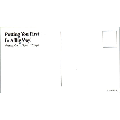 Monte Carlo Sport Coupe Chevrolet Chevy Vintage Postcard PC12
