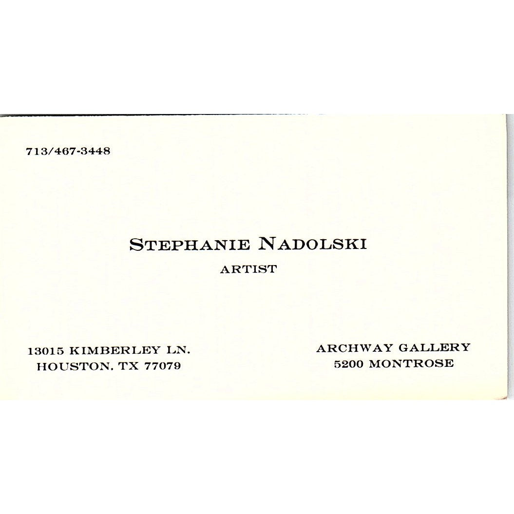 Stephanie Nadolski Artist Houston TX Vintage Business Card SE3-B10