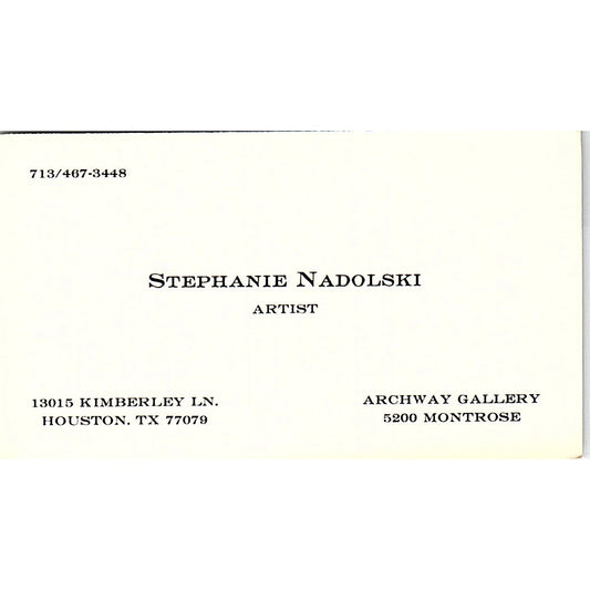 Stephanie Nadolski Artist Houston TX Vintage Business Card SE3-B10