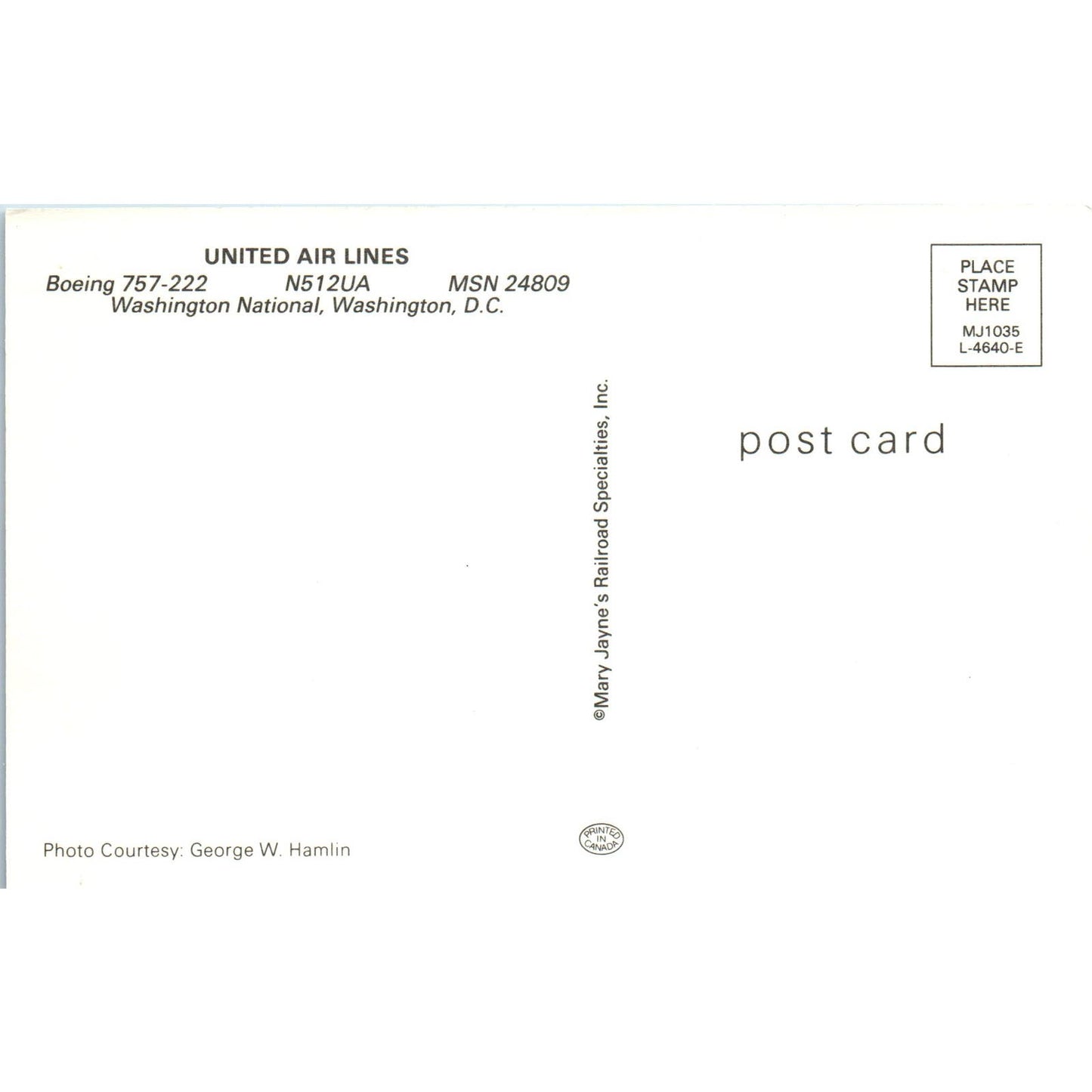 United Airlines Boeing 727-222 Vintage Postcard PC19