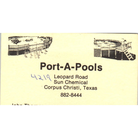 Port-A-Pools John Thompson Corpus Christi TX Jerry Roberts Business Card SD4-B2