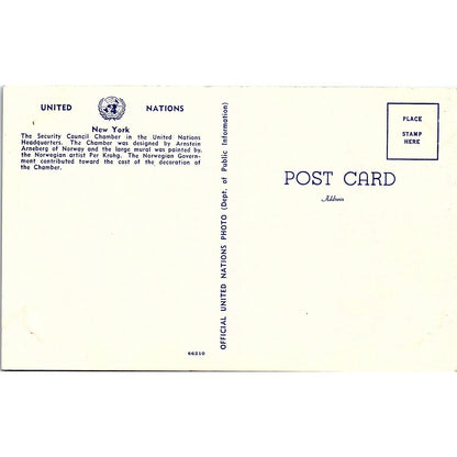 Security Council Chamber United Nations Headquarters Vintage Postcard PE18