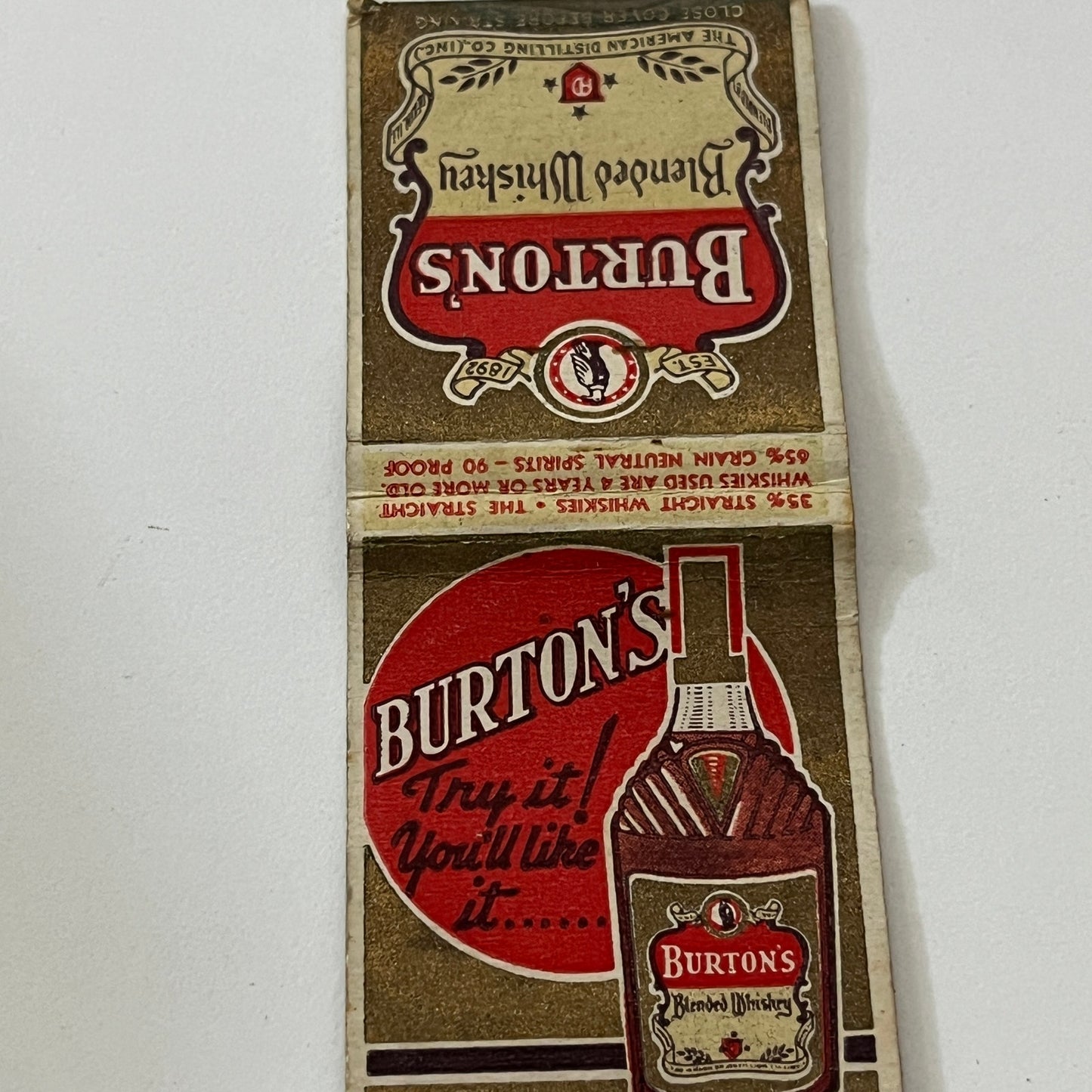 Burton's Blended Whiskey Vintage Matchbook Cover TB6-MB1-13