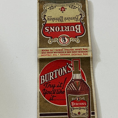 Burton's Blended Whiskey Vintage Matchbook Cover TB6-MB1-13