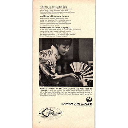 JAL Japan Airlines - Take the Fan in Your Left Hand 1967 Ad AG1-16