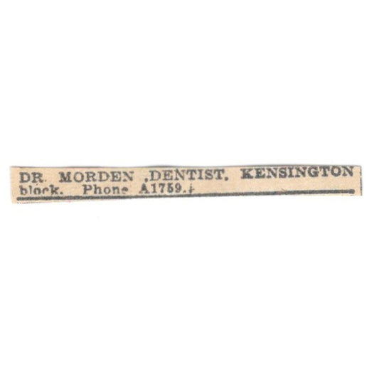 Dr Morden Dentist Kensington Block Winnipeg 1920 Ad AG2-S12