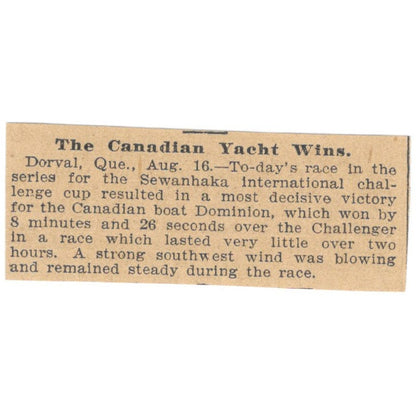 Canadian Boat Dominion Wins Sewanhaka International 1898 Newspaper Ad AF2-S5