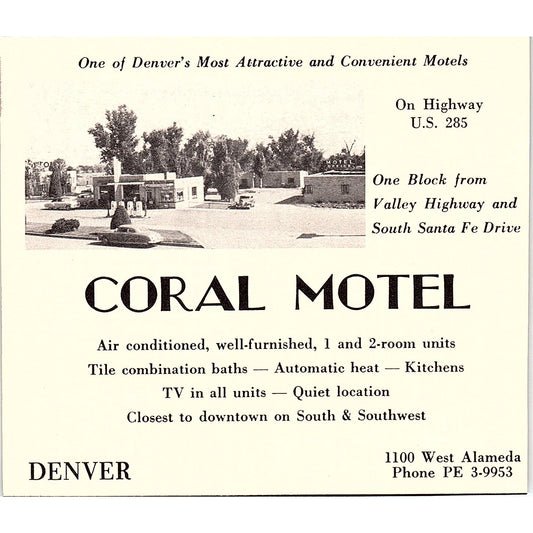 Coral Motel, Broadway Motel Denver CO 1958 Ad AG1-H1