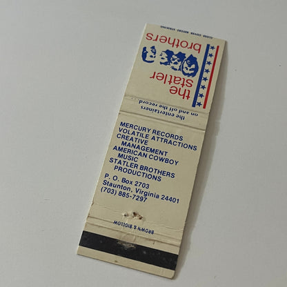 The Statler Brothers Staunton VA Vintage Matchbook Cover TB6-MB2-5