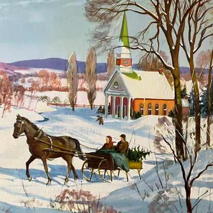 1930s Winter Scene Horse Buggy Ride Snow Kitsch 7x9 Art Print V2