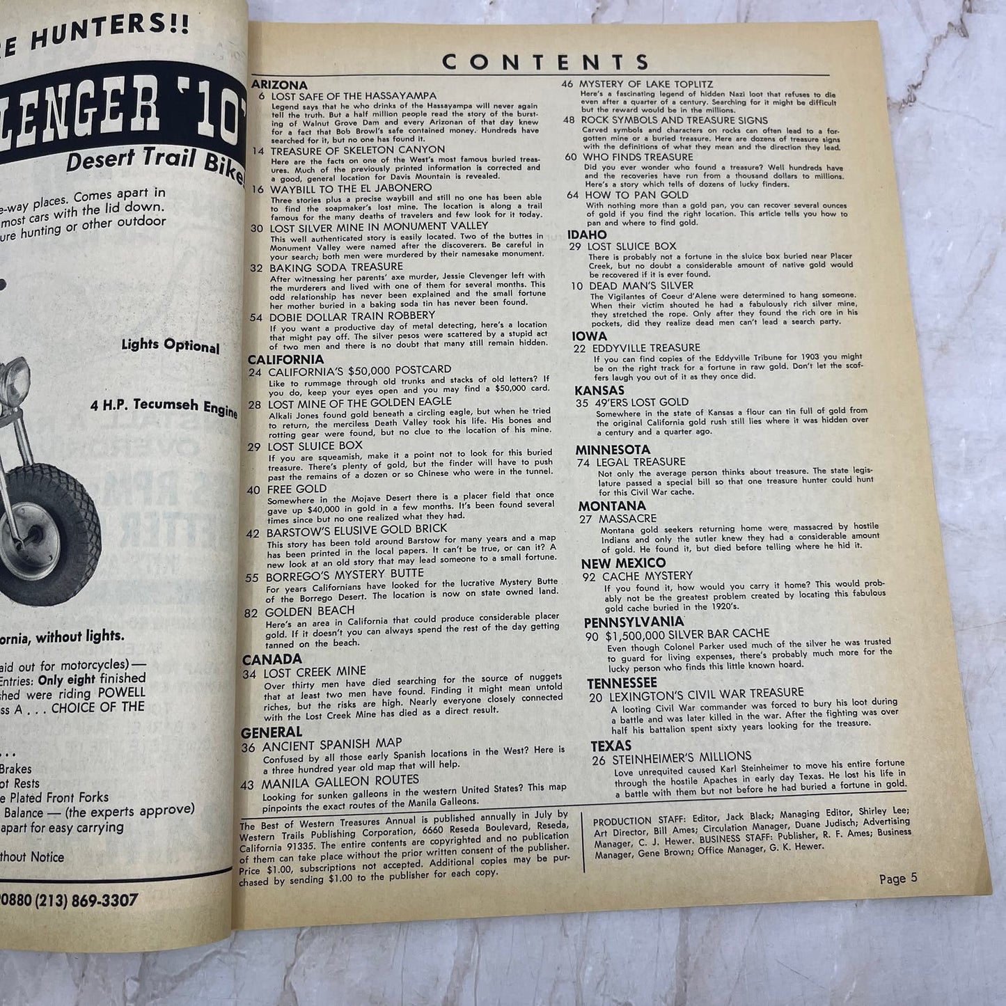 1970 Western Treasures Annual Magazine Treasure Hunting Metal Detecting M18