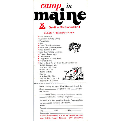 Vintage Camp at Gardiner/Richmond KOA Maine Travel Info Leaflet TH2-O1