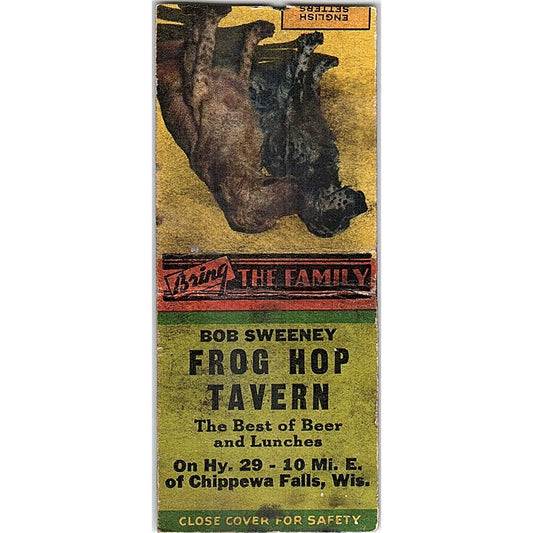 Bob Sweeney Frog Hop Tavern Chippewa Falls WI Vintage Matchbook Cover SC7-Y11