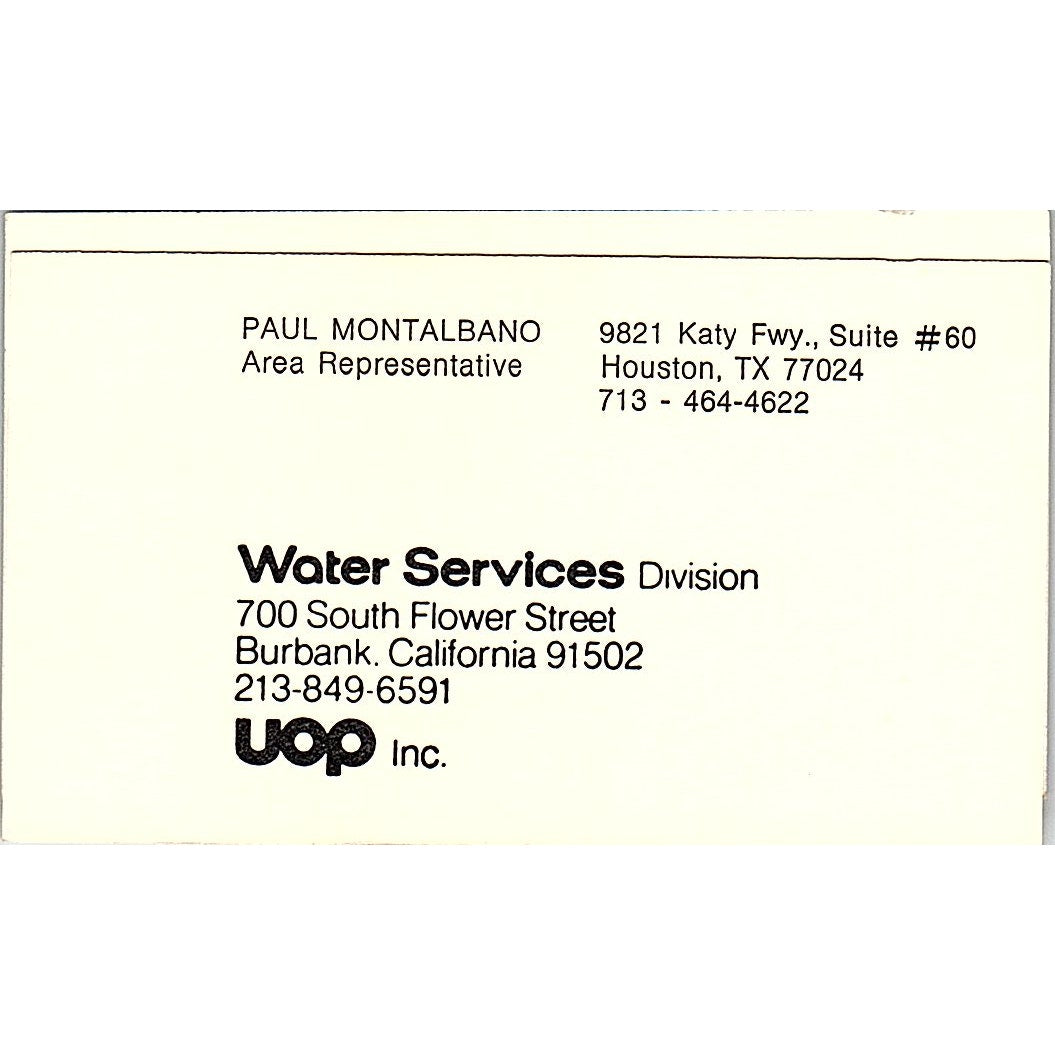 Paul Montalbano UOP Inc Water Services Burbank CA Vintage Business Card SE5-B1