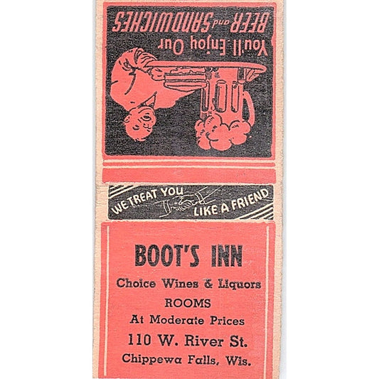 Boot's Inn Chippewa Falls WI Vintage Matchbook Cover SF3-Y8