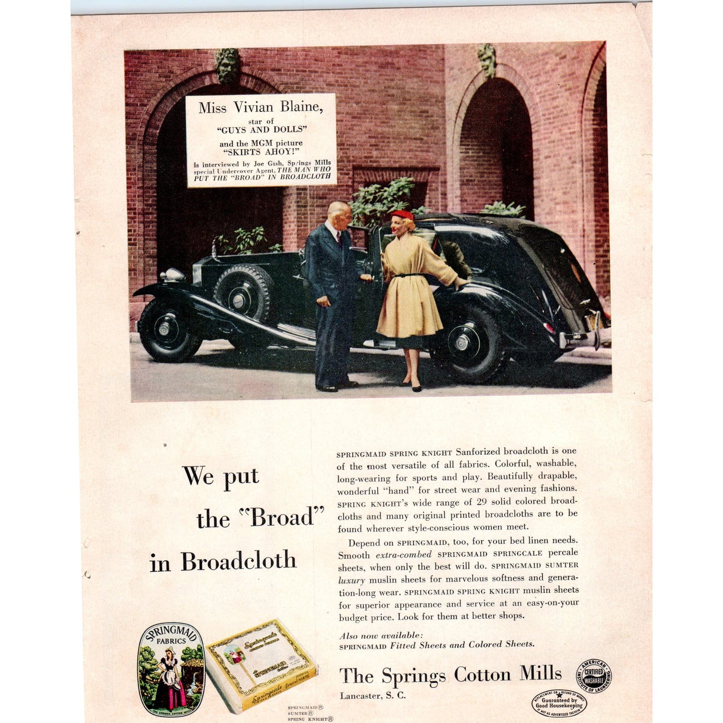 Springmaid Springs Cotton Mills Lancaster SC Vintage Magazine Advertisement D9