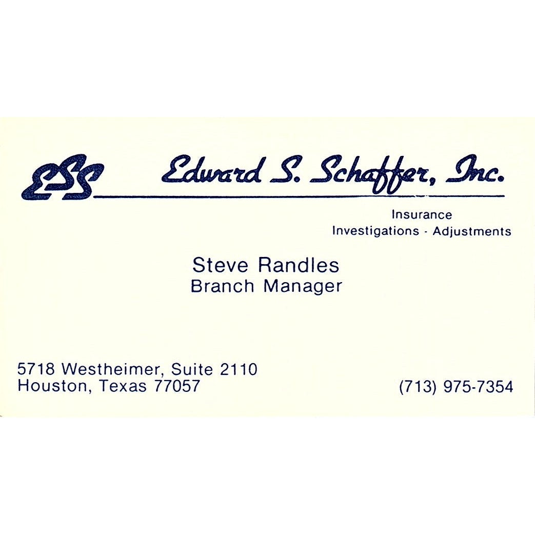 Edward S Schaffer Inc Steve Randles Houston Vintage Business Card SC9-B2