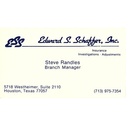 Edward S Schaffer Inc Steve Randles Houston Vintage Business Card SC9-B2