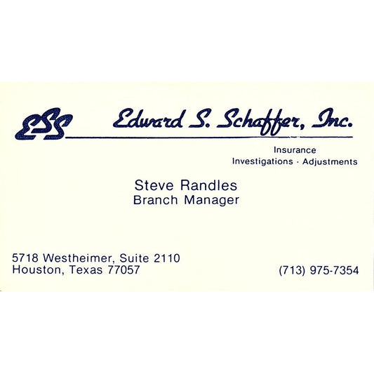 Edward S Schaffer Inc Steve Randles Houston Vintage Business Card SC9-B2