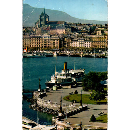 1964 Genève Le Quai Du Mont Blanc Et La Ville Vintage Postcard PE3