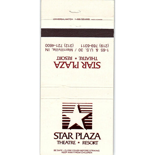 Star Plaza Theatre Resort Merrillville IN Vintage Matchbook TB6-MB2-8