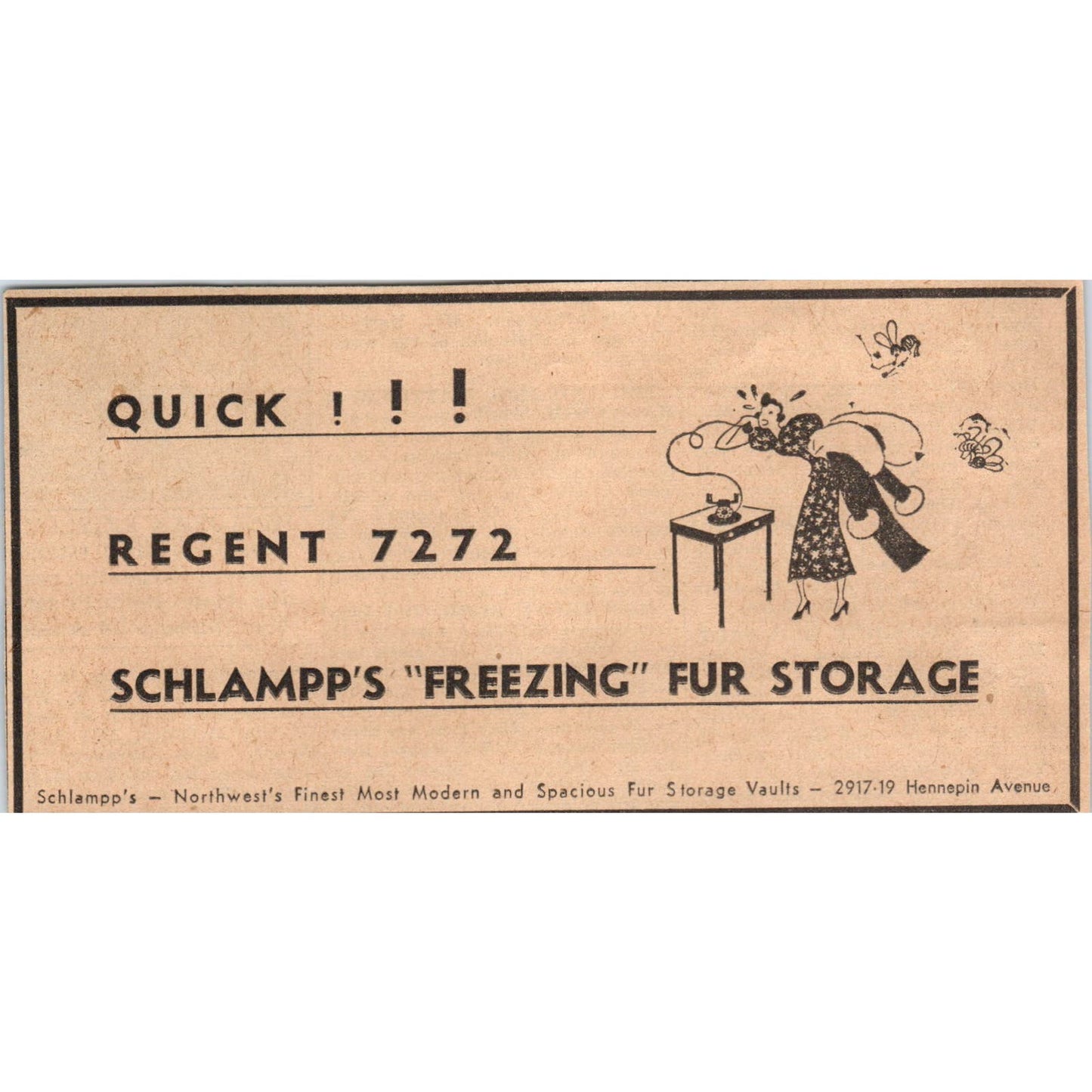Schlampps Fur Storage Hennepin Ave 1935 Minneapolis Journal Advertisement AE7-N2