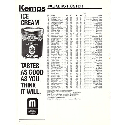 1981 Green Bay Packers Vs. Detroit Lions Gameday Roster Fold Out 8x11" 1981 D26