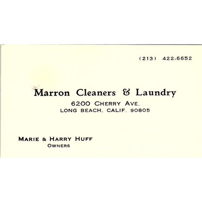 Marron Cleaners & Laundry Marie & Harry Huff Long Beach CA Business Card SF3-B5