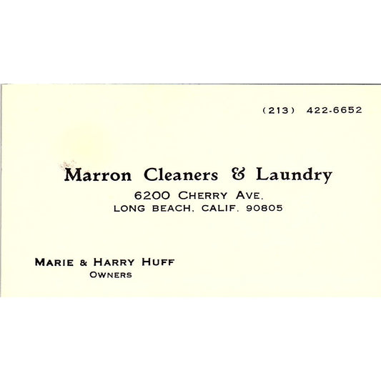 Marron Cleaners & Laundry Marie & Harry Huff Long Beach CA Business Card SF3-B5