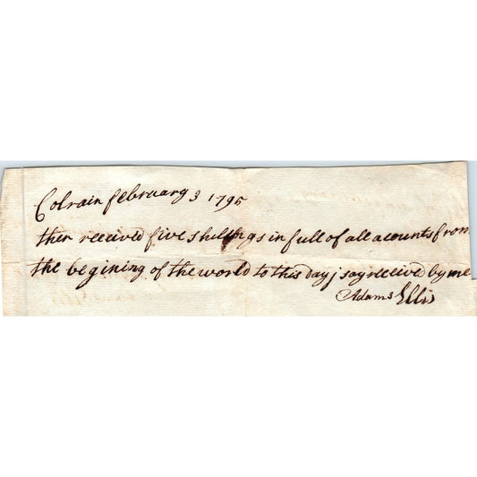 1795 Handwritten Receipt Colrain Massachusetts Adam Ellis AE6-03
